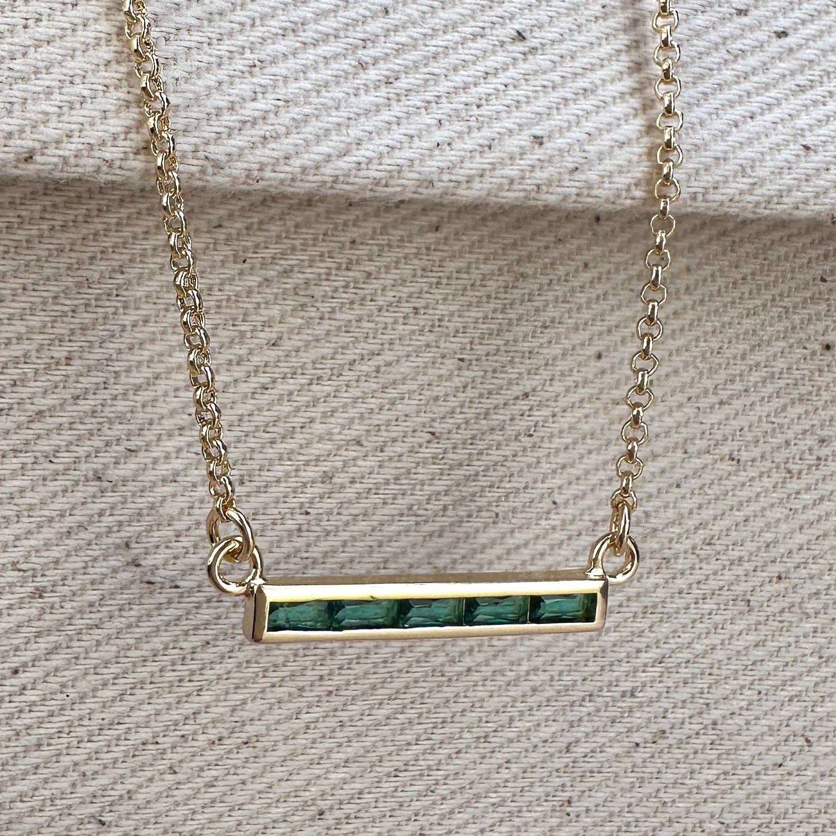 18k Gold Filled CZ Bar Necklace